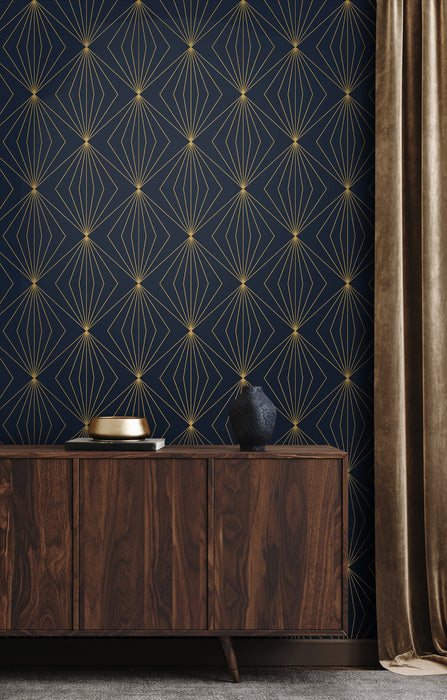 Seabrook Designs Diamond Vector Navy Blue & Metallic Gold Wallpaper Sample ET11502