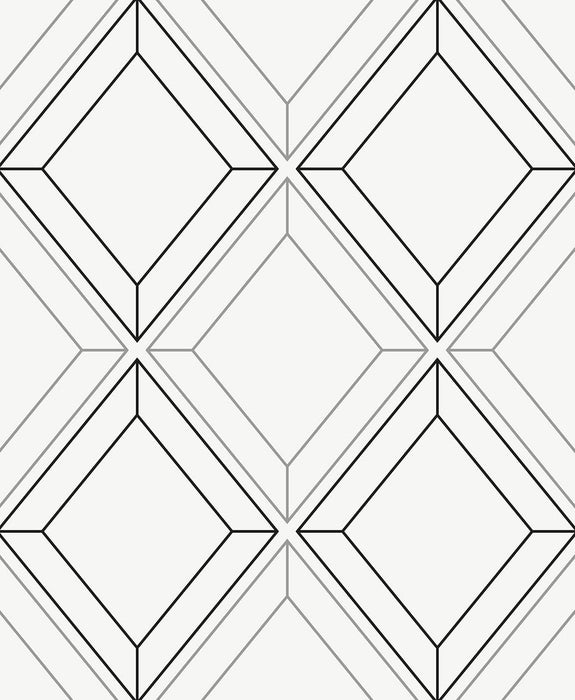 Seabrook Designs Linework Gem Metallic Silver & Ebony Wallpaper ET11600