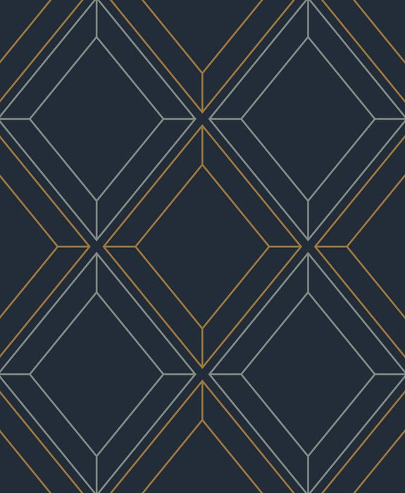 Seabrook Designs Linework Gem Midnight Blue & Metallic Gold Wallpaper Sample ET11602