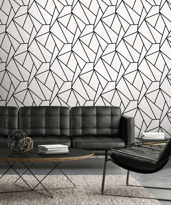 Seabrook Designs Metro Vector Ebony & Morning Fog Wallpaper Sample ET11700