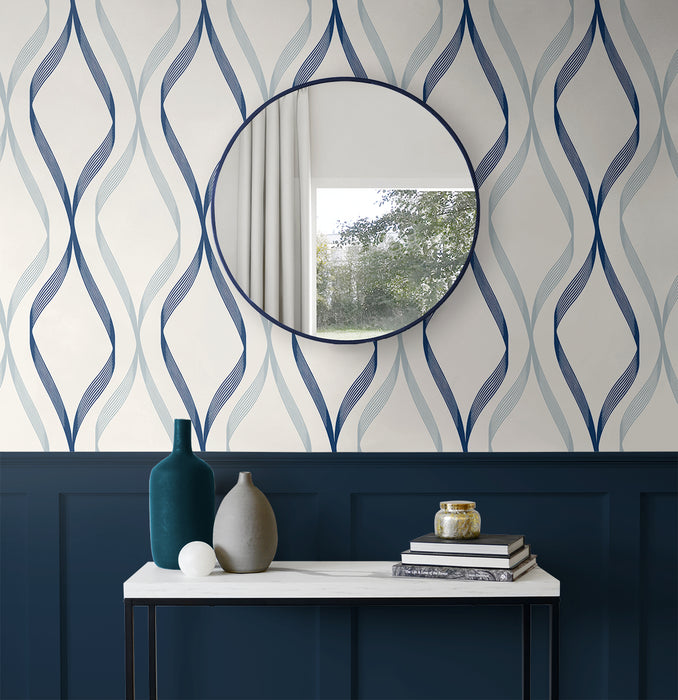 Seabrook Designs Wave Ogee Celtic Blue & Dewdrop Wallpaper Sample ET11802