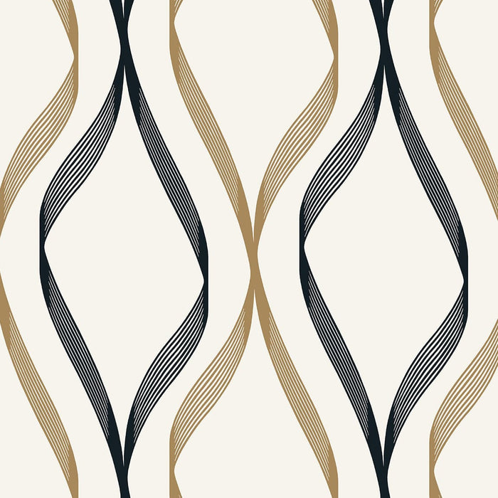 Seabrook Designs Wave Ogee Metallic Gold & Ebony Wallpaper Sample ET11806