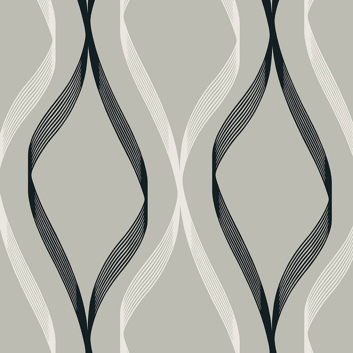 Seabrook Designs Wave Ogee Fog Grey & Ebony Wallpaper ET11808