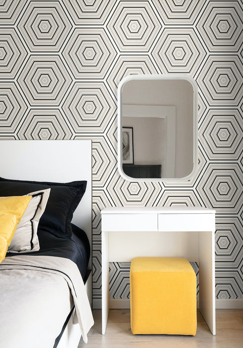 Seabrook Designs Hex Topography Cove Grey & Ebony Wallpaper ET11900