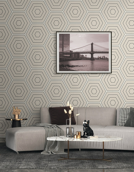 Seabrook Designs Hex Topography Lunar Rock & Argos Grey Wallpaper ET11905