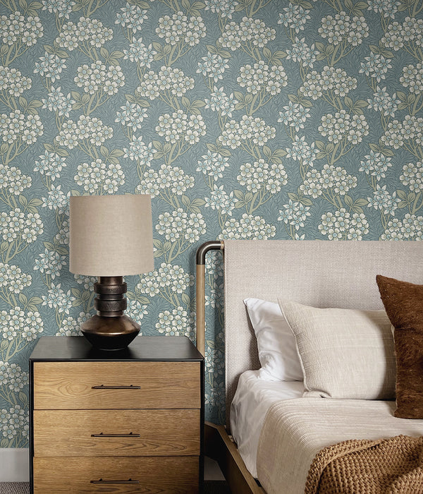 Seabrook Designs Floral Vine Stream Blue & Sage Wallpaper ET12004