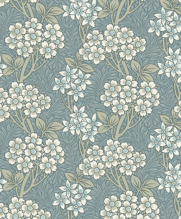 Seabrook Designs Floral Vine Stream Blue & Sage Wallpaper Sample ET12004