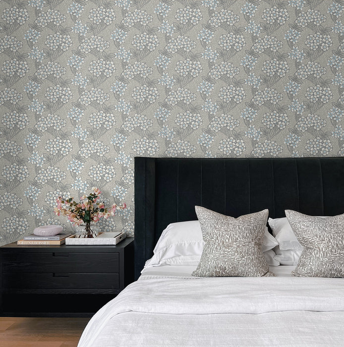 Seabrook Designs Floral Vine Daydream Grey & Carolina Blue Wallpaper Sample ET12005