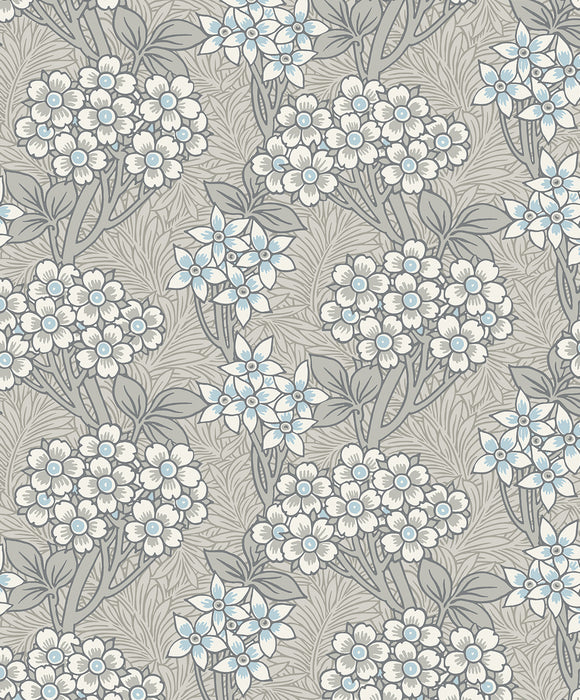 Seabrook Designs Floral Vine Daydream Grey & Carolina Blue Wallpaper Sample ET12005