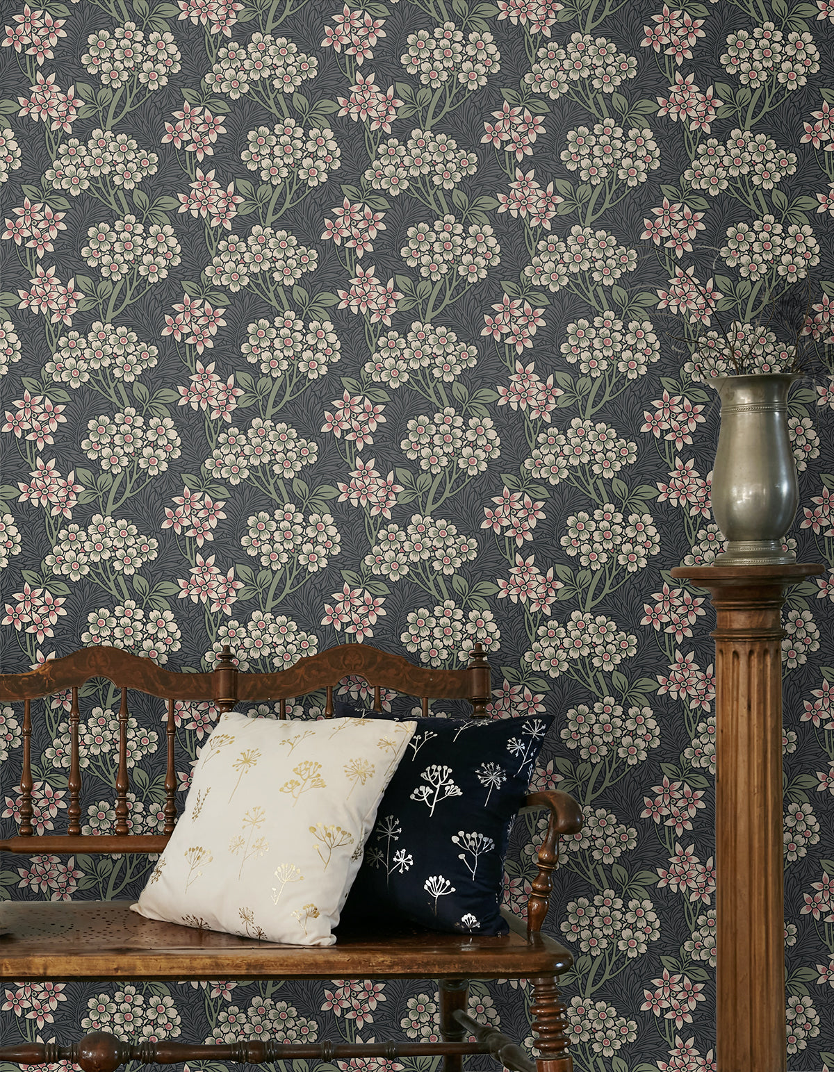 Seabrook Designs Floral Vine Smoke & Laurel Green Wallpaper ET12010