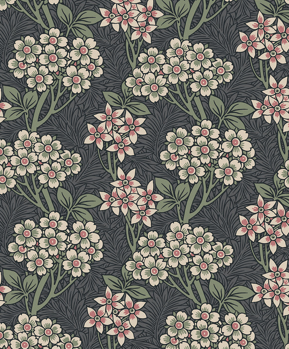 Seabrook Designs Floral Vine Smoke & Laurel Green Wallpaper ET12010