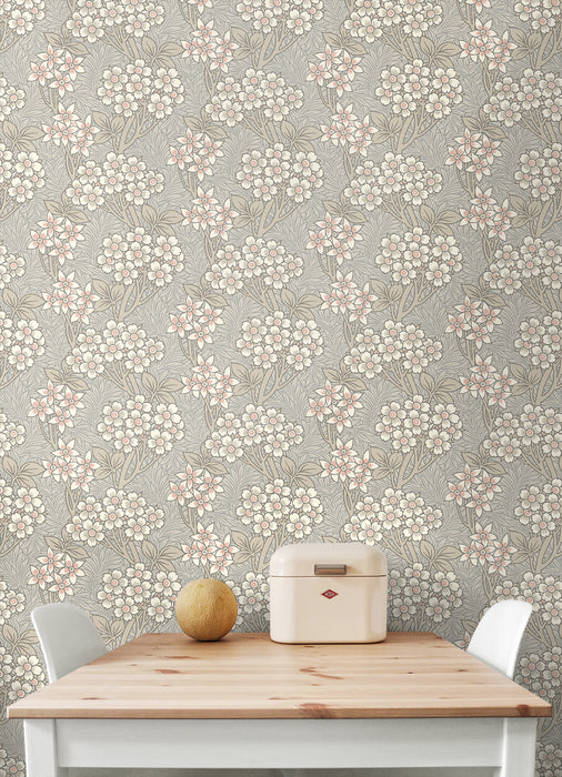 Seabrook Designs Floral Vine Daydream Grey & Rose Petal Wallpaper Sample ET12016