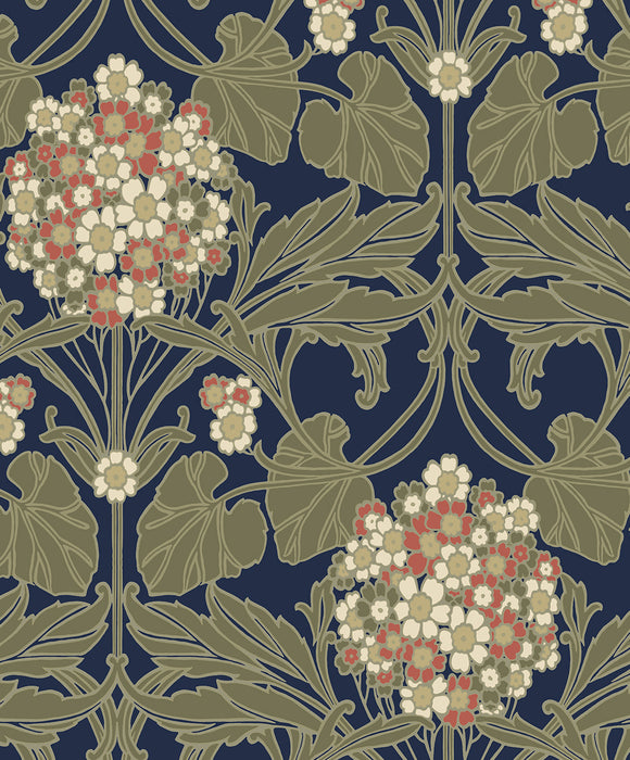 Seabrook Designs Floral Hydrangea Navy & Terra Cotta Wallpaper Sample ET12102