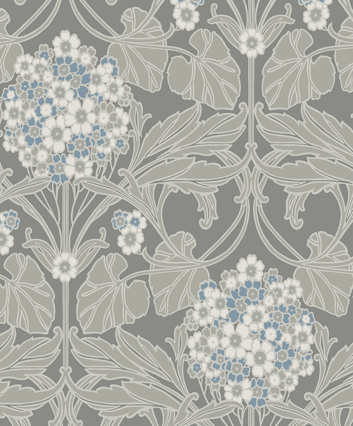 Seabrook Designs Floral Hydrangea Daydream Grey & Carolina Blue Wallpaper ET12105