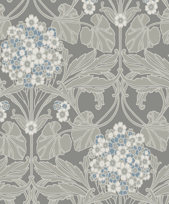 Seabrook Designs Floral Hydrangea Daydream Grey & Carolina Blue Wallpaper Sample ET12105