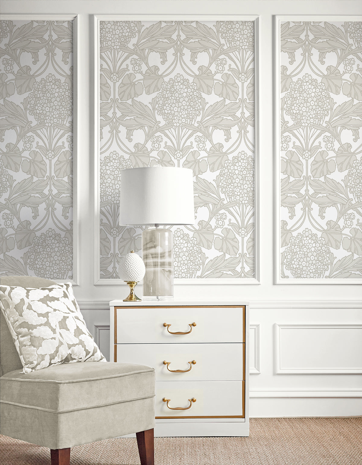 Seabrook Designs Floral Hydrangea Pale Oak & Pearl Wallpaper ET12106