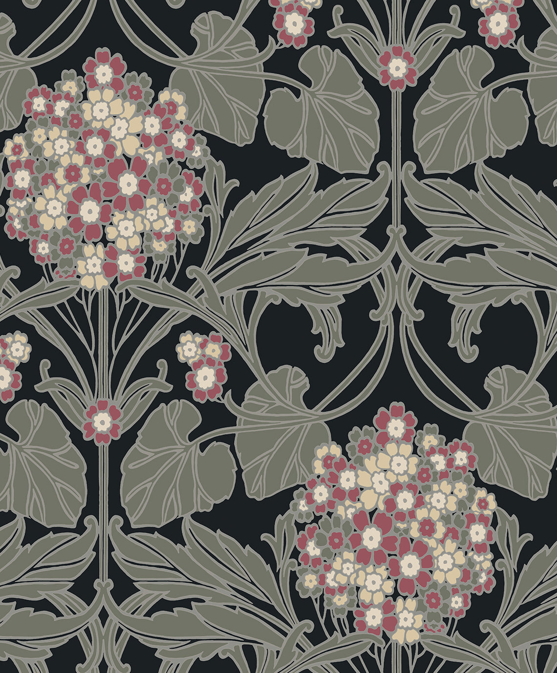 Seabrook Designs Floral Hydrangea Ebony & Rose Wallpaper Sample ET12110