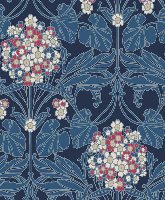 Seabrook Designs Floral Hydrangea Naval Blue & Raspberry Wallpaper Sample ET12112