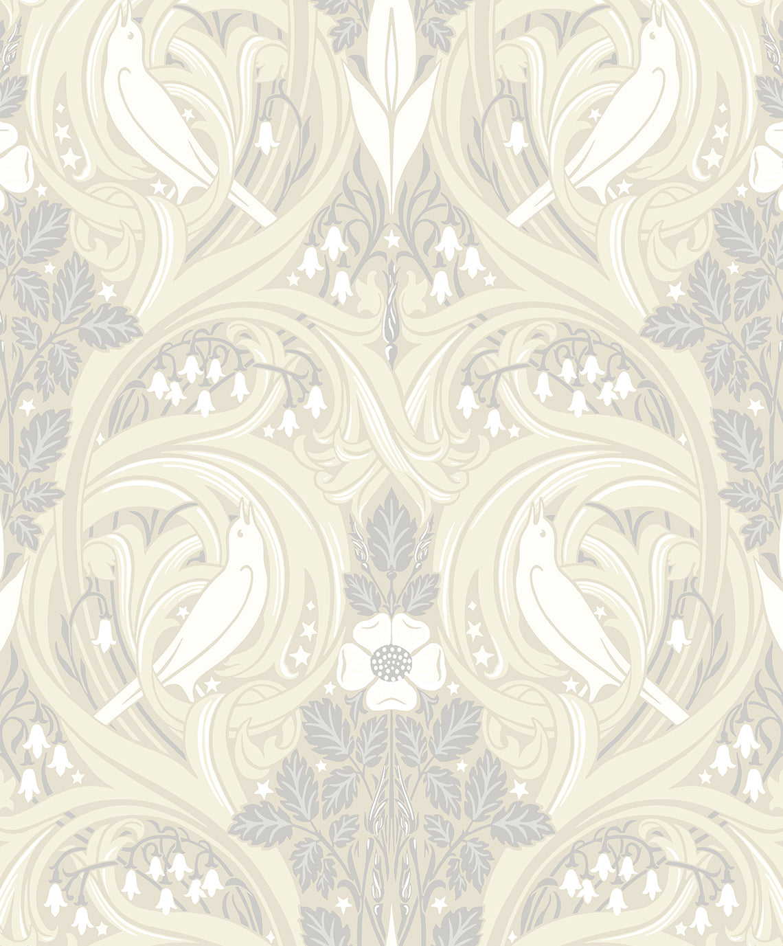 Seabrook Designs Bird Scroll Swiss Coffee & Grey Wallpaper ET12205