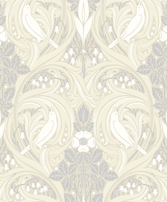 Seabrook Designs Bird Scroll Swiss Coffee & Grey Wallpaper ET12205