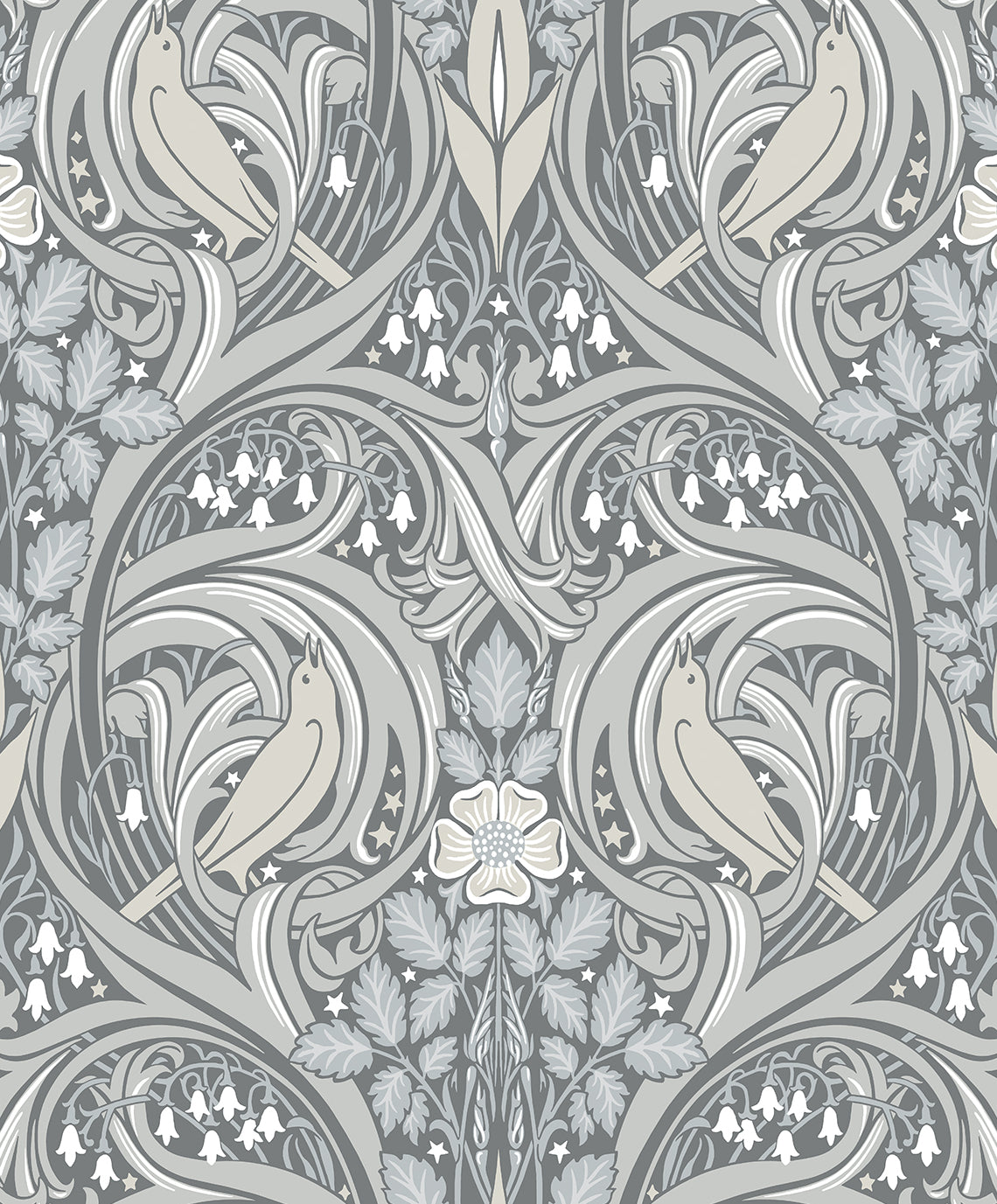 Seabrook Designs Bird Scroll Argos Grey & Linen Wallpaper ET12210