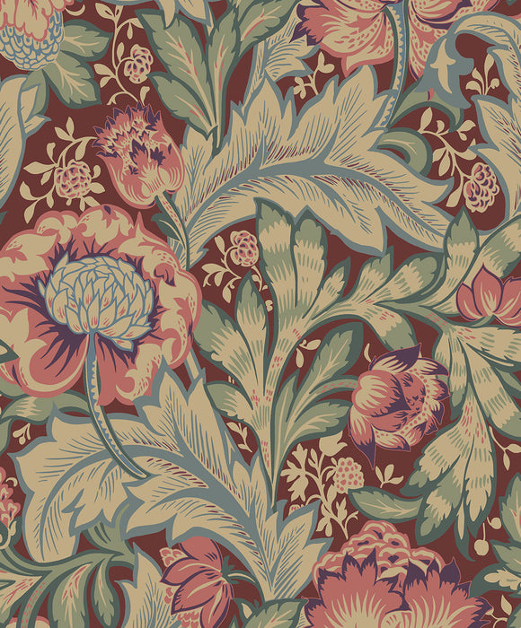 Seabrook Designs Acanthus Garden Deep Mauve & Aegean Blue Wallpaper Sample ET12301