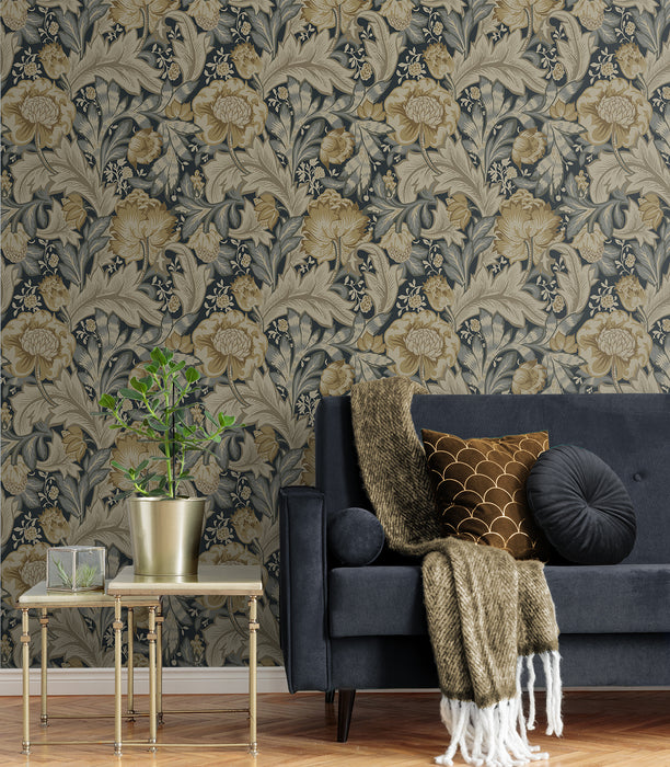 Seabrook Designs Acanthus Garden Midnight Blue & Beige Wallpaper ET12308