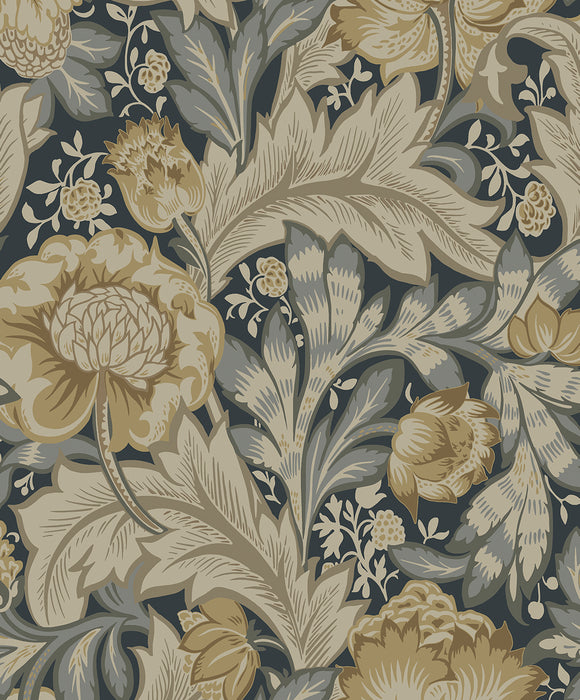 Seabrook Designs Acanthus Garden Midnight Blue & Beige Wallpaper Sample ET12308