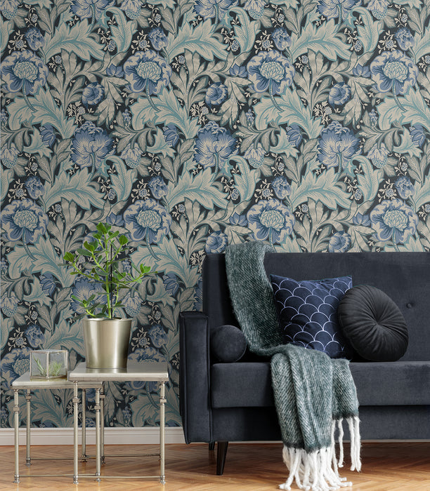 Seabrook Designs Acanthus Garden Bluestone & Golden Wallpaper Sample ET12312