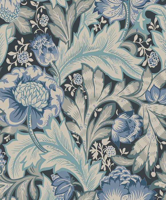 Seabrook Designs Acanthus Garden Bluestone & Golden Wallpaper Sample ET12312