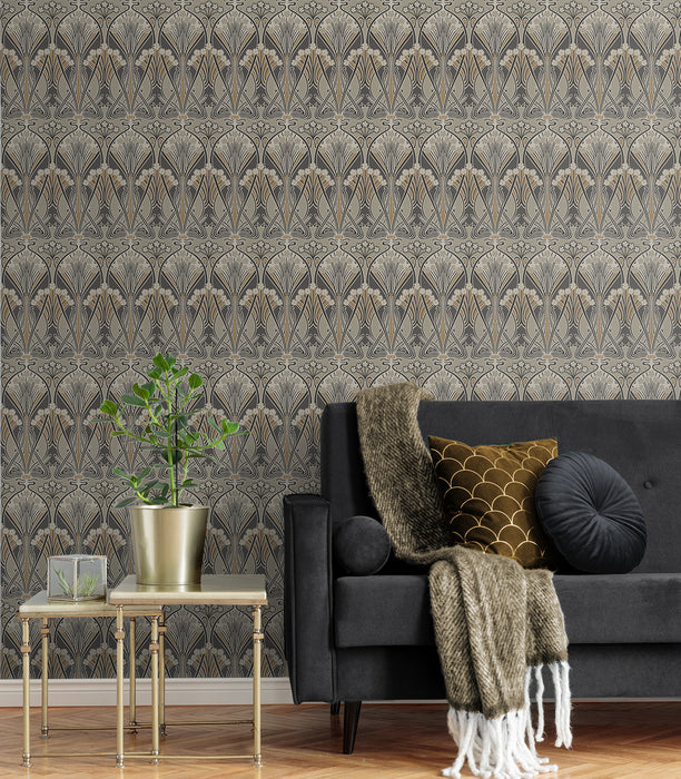 Seabrook Designs Dragonfly Damask Bronze & Smoke Wallpaper ET12406