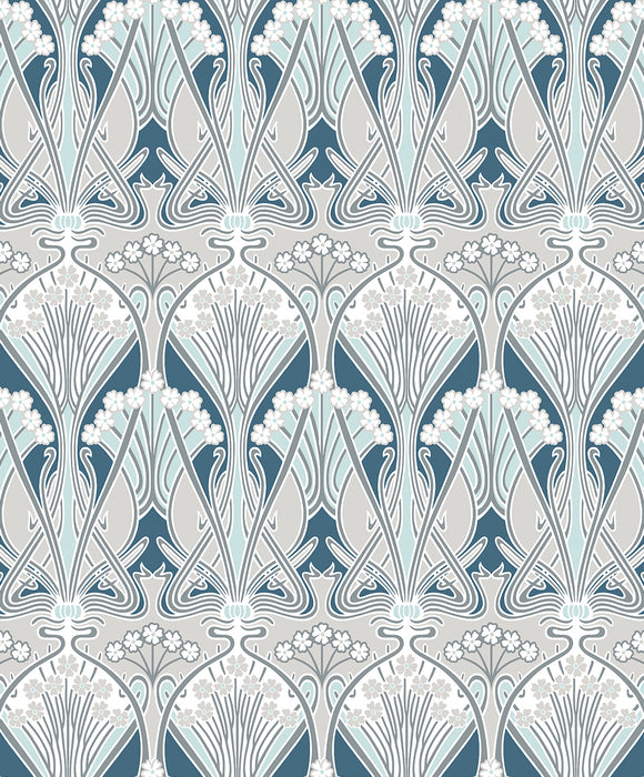 Seabrook Designs Dragonfly Damask Aegean Blue & Dewdrop Wallpaper Sample ET12414