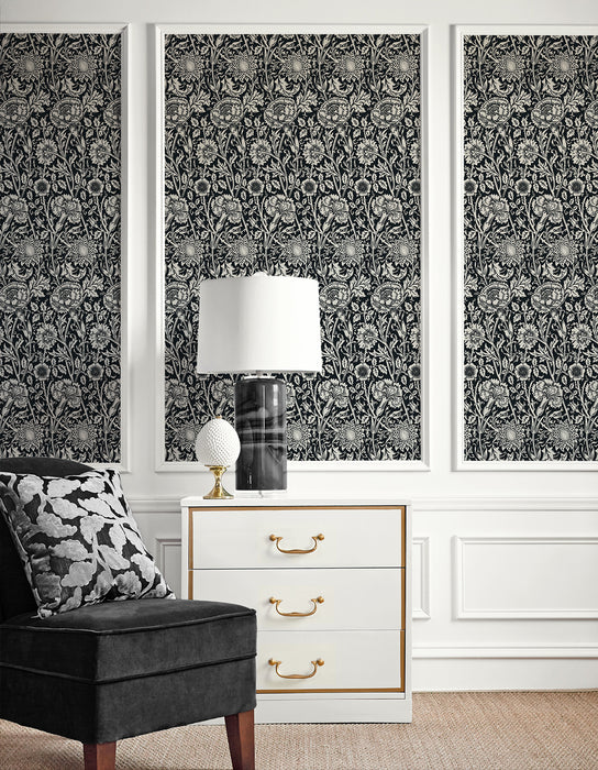 Seabrook Designs Tonal Floral Trail Ebony Wallpaper ET12500