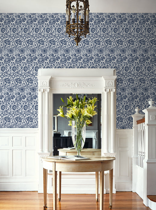 Seabrook Designs Tonal Floral Trail Navy Blue Wallpaper ET12502