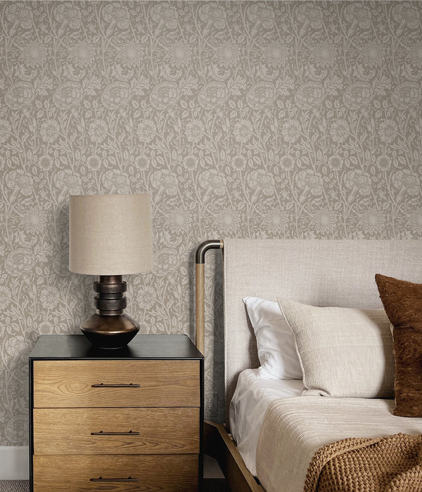 Seabrook Designs Tonal Floral Trail Taupe Wallpaper Sample ET12508