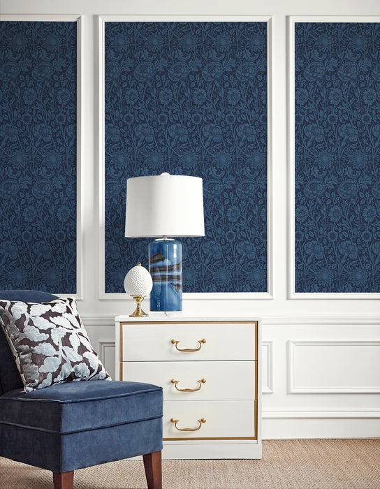 Seabrook Designs Tonal Floral Trail Marine Blue Wallpaper Sample ET12512