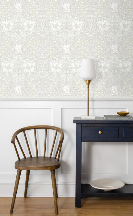 Seabrook Designs Ogee Flora Swiss Coffee & Light Grey Wallpaper ET12605