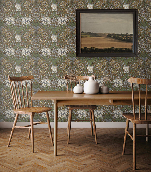 Seabrook Designs Ogee Flora Dijon & Sage Wallpaper ET12606