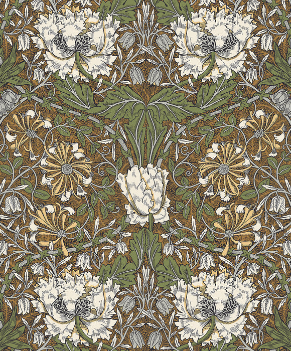 Seabrook Designs Ogee Flora Dijon & Sage Wallpaper ET12606