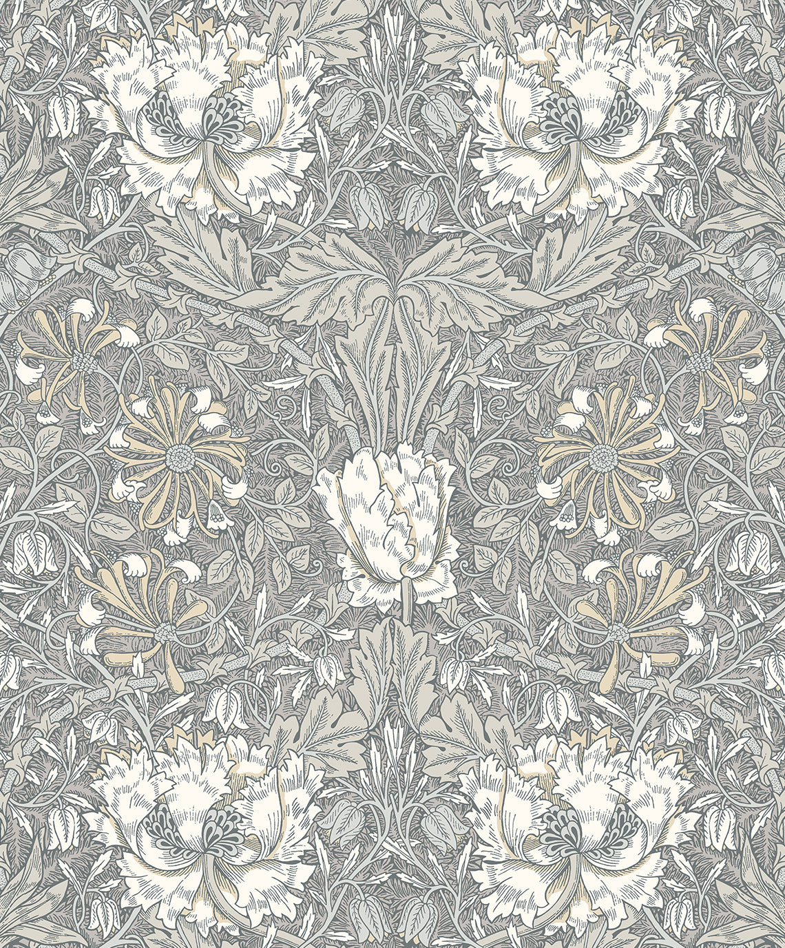 Seabrook Designs Ogee Flora Stone Grey & Desert Sand Wallpaper ET12607