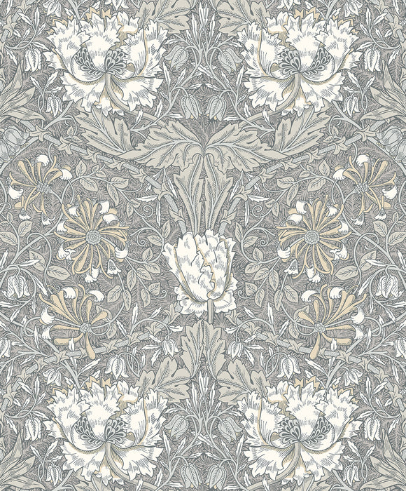 Seabrook Designs Ogee Flora Stone Grey & Desert Sand Wallpaper ET12607