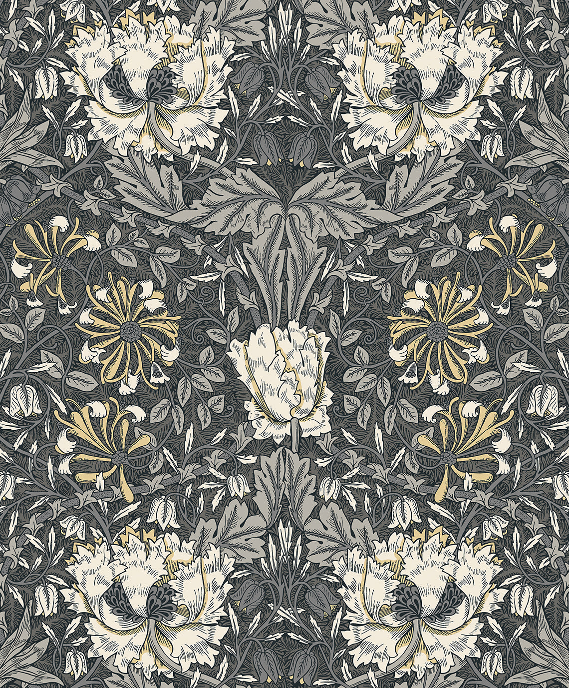 Seabrook Designs Ogee Flora Charcoal & Goldenrod Wallpaper ET12608