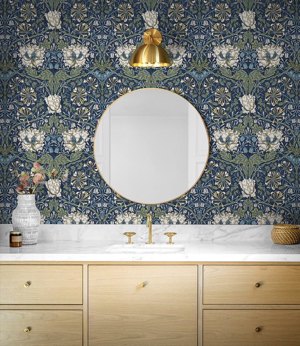 Seabrook Designs Ogee Flora Indigo Dye & Thyme Wallpaper ET12612