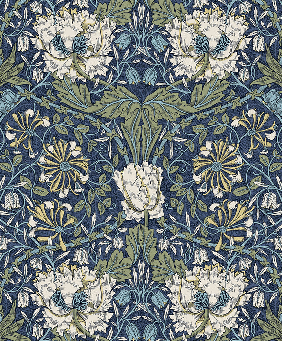 Seabrook Designs Ogee Flora Indigo Dye & Thyme Wallpaper Sample ET12612