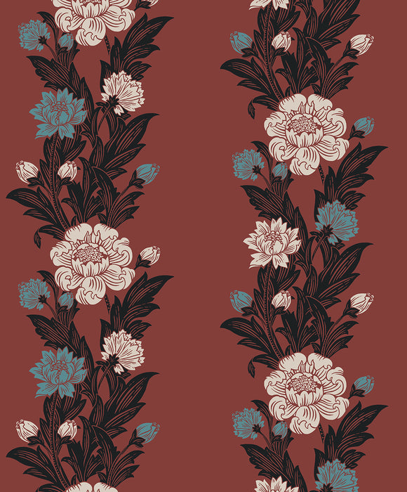 Seabrook Designs Blooming Stripe Pale Carmine & Aqua Wallpaper Sample ET12701