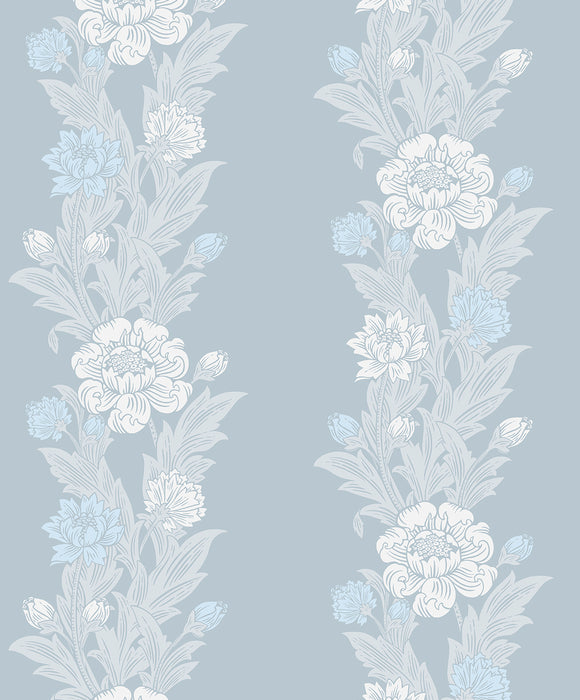 Seabrook Designs Blooming Stripe Baby Blue Wallpaper Sample ET12702