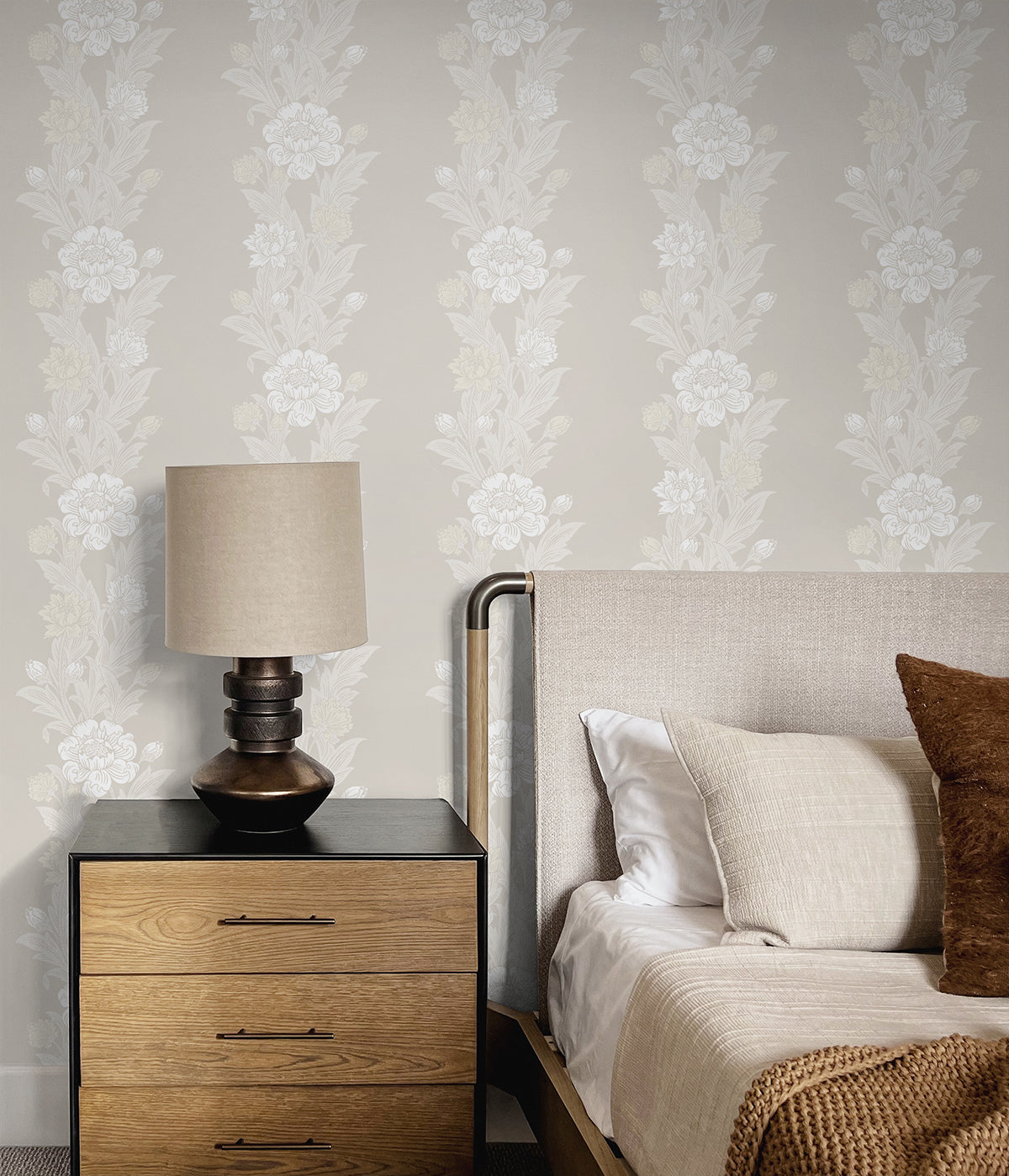 Seabrook Designs Blooming Stripe Swiss Coffee Wallpaper ET12705