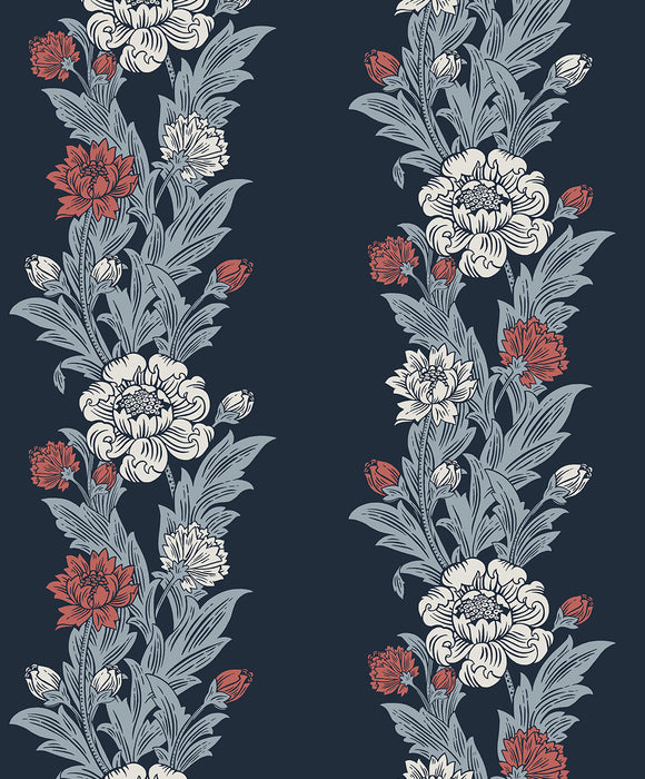 Seabrook Designs Blooming Stripe Deep Navy & Berry Wallpaper Sample ET12712