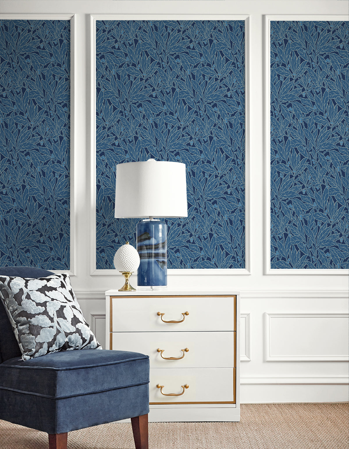 Seabrook Designs Leaf And Berry Marine Blue Wallpaper ET12812