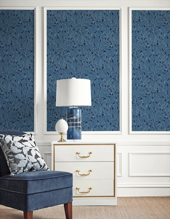 Seabrook Designs Leaf And Berry Marine Blue Wallpaper Sample ET12812